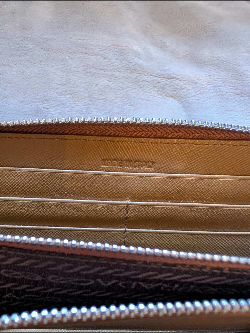 Prada Taupe Zip-Around Logo Wallet